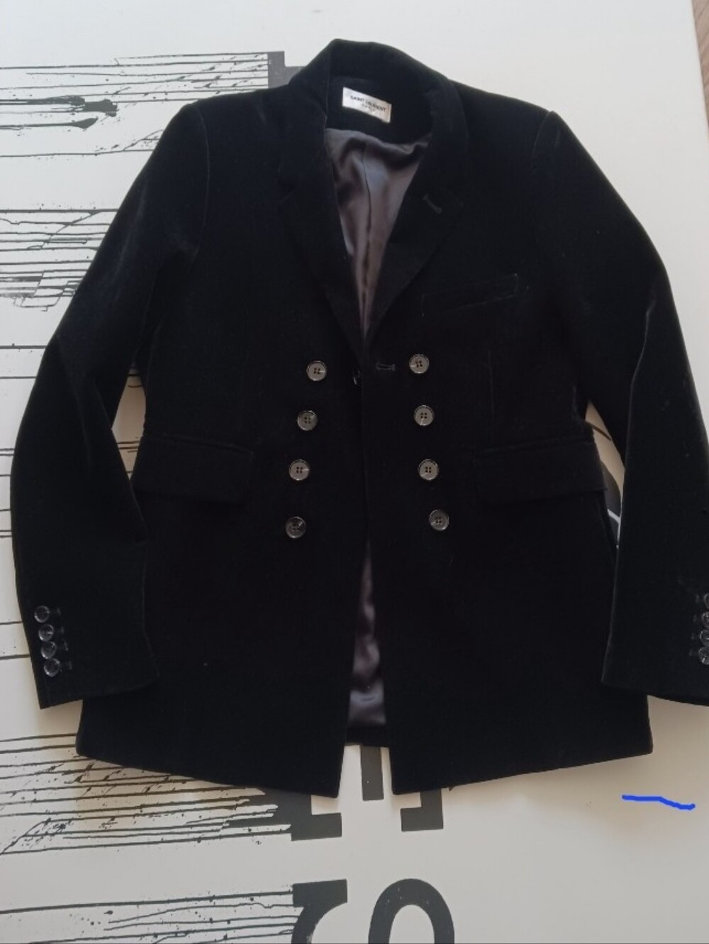 Sain Laurent Men's Or Womens ?? Black Double-Breasted Velvet Blazer, Jacket